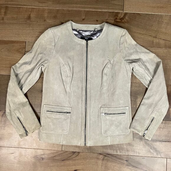 Dennis by Dennis Basso Women’s Size XS Beige Taupe Leather Jacket Full Zip NWT! - Picture 1 of 12